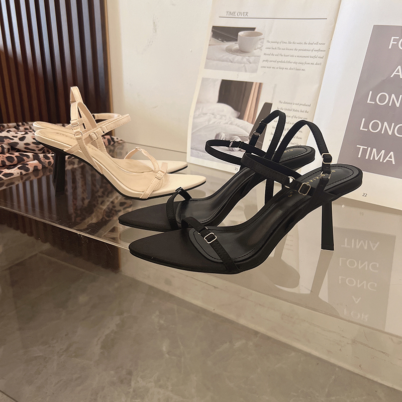 2024 New Summer Open Toe High Heel Sandals Women Simple Strap Buckle Sexy Thin Strap Shoes