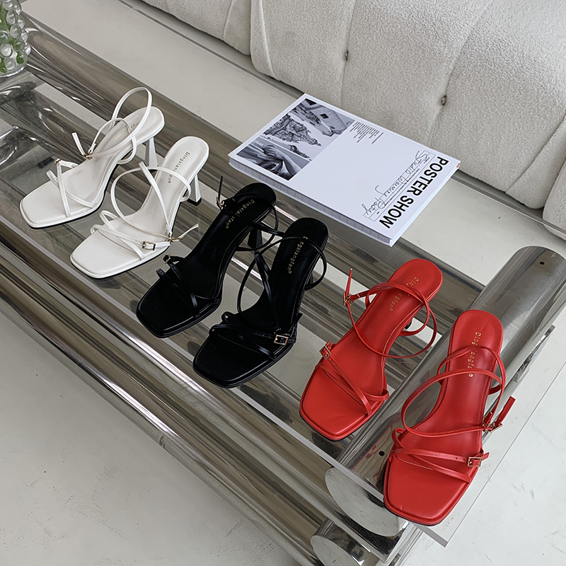 2024 Summer New Fashion Thin Strap High Heel Sandals European and American Style Square Toe Buckle Open Toe Women Shoes 2172