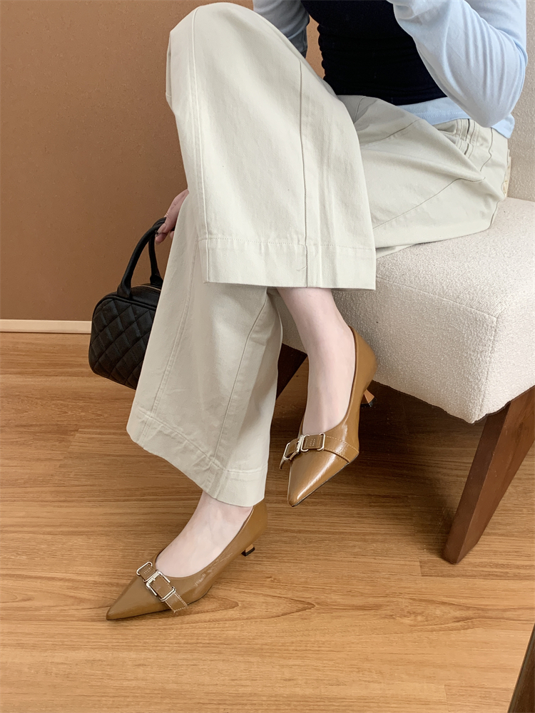 2026 Spring Autumn New Retro Buckle Pointed Toe Kitten Heel Slip On Women's Shoes Low Heel Evening Shoes - Image 3
