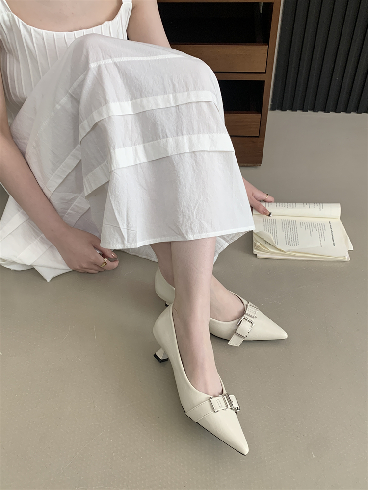 2026 Spring Autumn New Retro Buckle Pointed Toe Kitten Heel Slip On Women's Shoes Low Heel Evening Shoes - Image 4