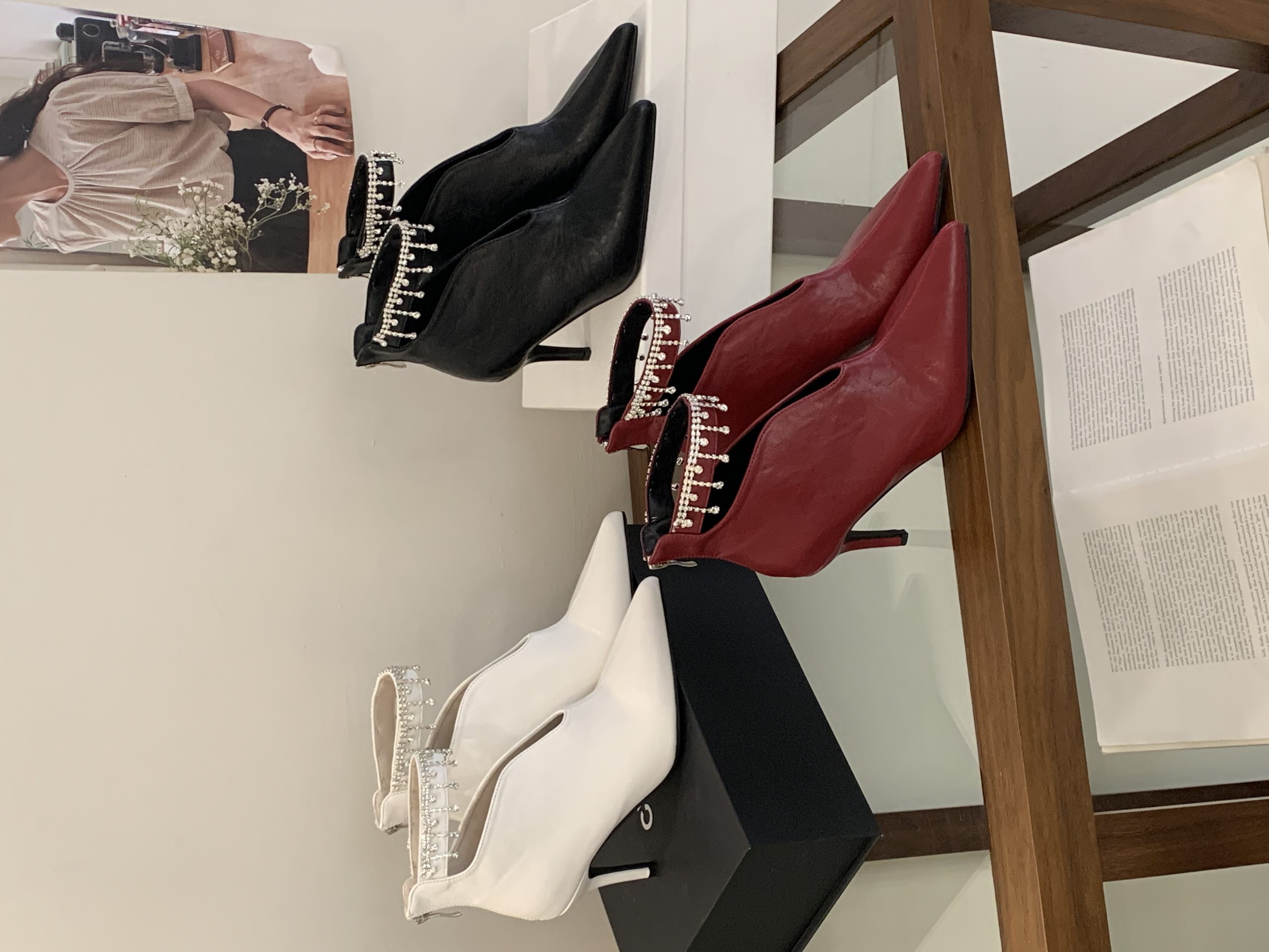 BUBUFLY 2026 New Rhinestone Pointed Toe High Heel Ankle Boots Women Thin Heel Faux Leather Martin Boots Fashion - Image 4