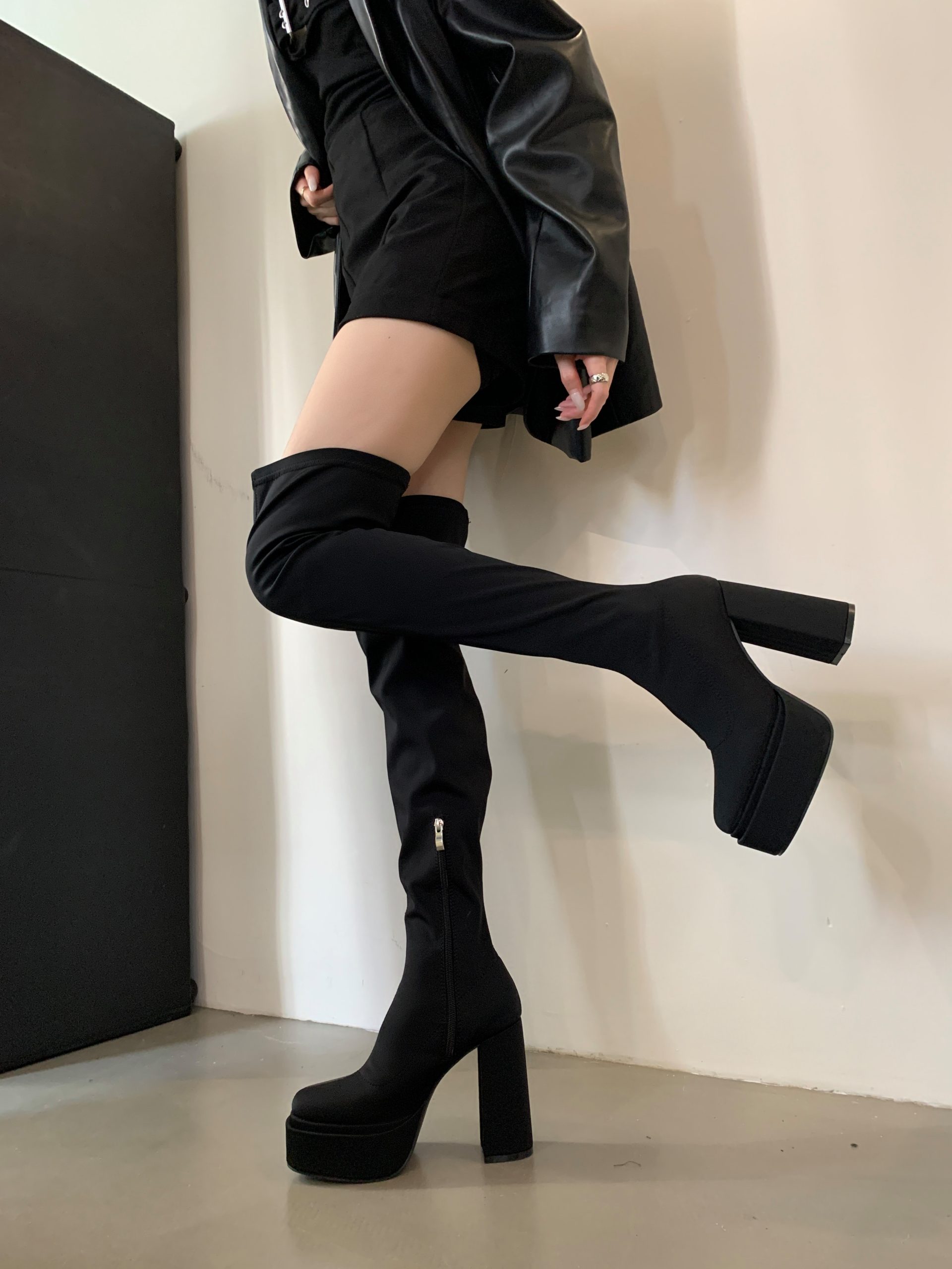 BUBUFLY Women's Over Knee High Chunky Heel Boots Platform Square Toe Fashion Boots - Image 3