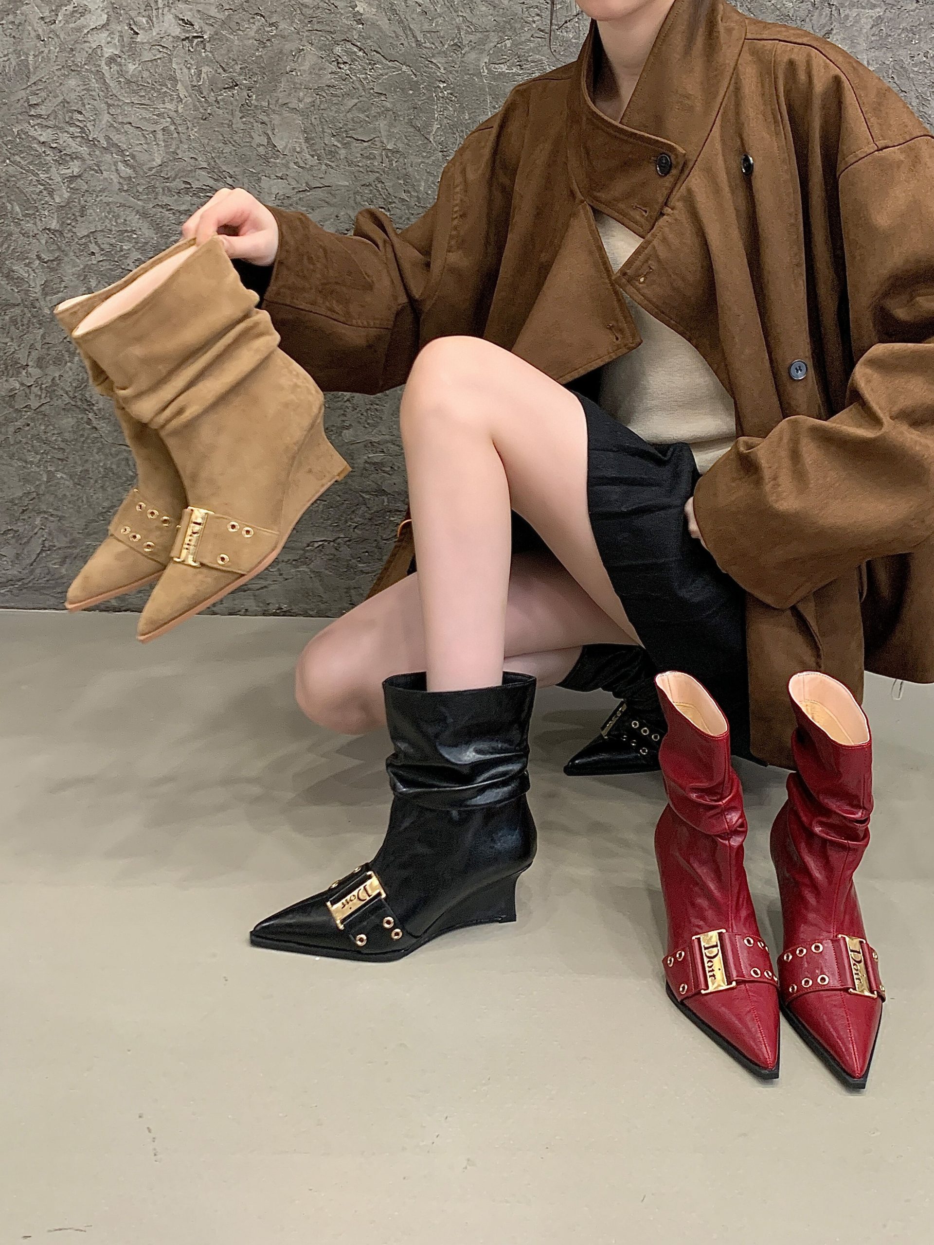BUBUFLY Women's Pointed Toe Wedge Ankle Boots 2025 Fall Winter New Arrival Slim Fit Fashion Boots