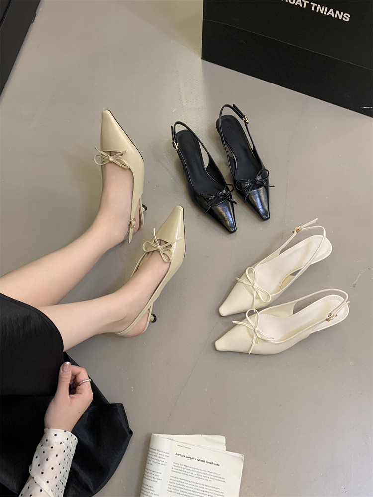 Fairy Bow Nude High Heel Shoes for Women Elegant Back Strap Open Toe Sandals Thin Heel Pointed Toe Slip On