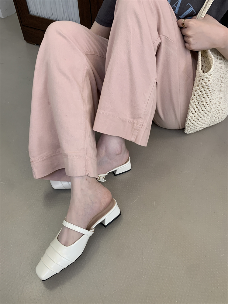 French Style Chunky Heel Slippers for Women 2026 Spring Summer One-Step Loafers Black Commuter Shoes - Image 4