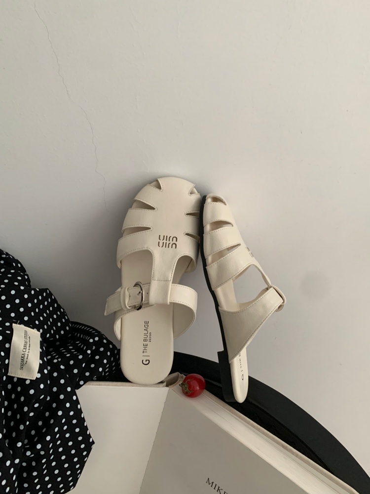 French Style Closed Toe Roman Sandals for Women Summer New Hollow Flat Casual Slippers - Image 3