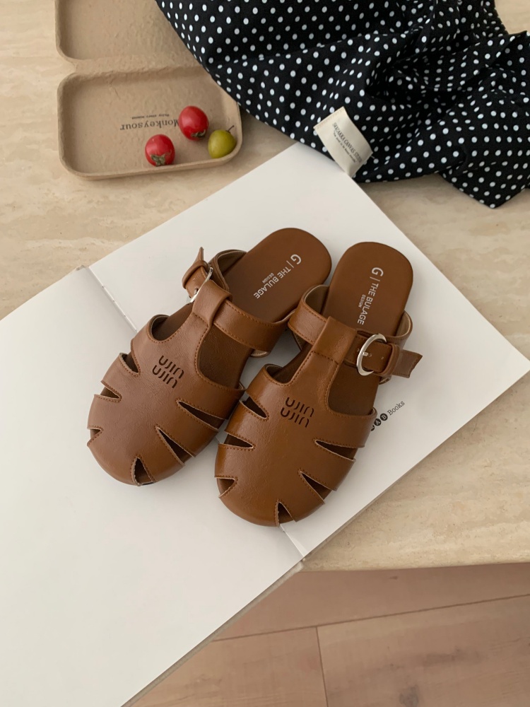 French Style Closed Toe Roman Sandals for Women Summer New Hollow Flat Casual Slippers - Image 4