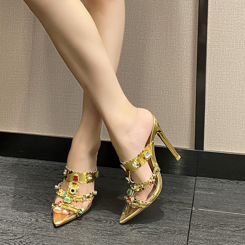 Heavy Rhinestone Pointed Toe Sexy Slippers with 42 Size Two Colors - Image 4