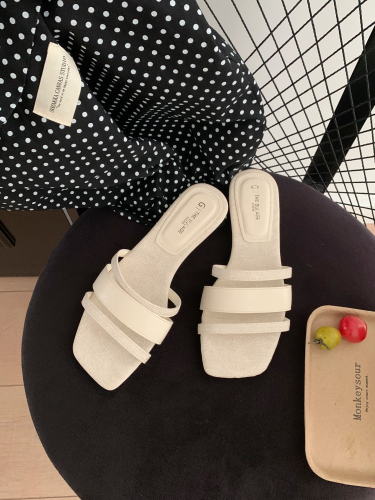 Korean Style Square Toe Slippers for Women Summer 2026 New Simple Block Heel Open Toe Sandals - Image 3