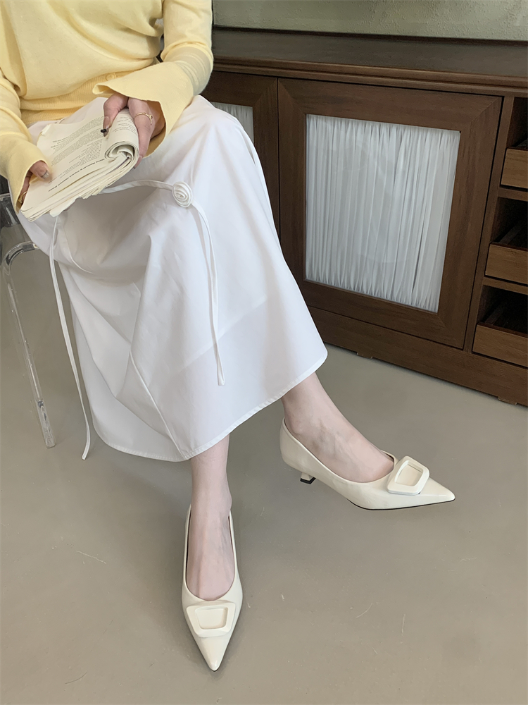 Pointed Toe Mid Heel Commuter Work Shoes for Women 2026 Spring Autumn New Non-Tiring Shallow Mouth Square Buckle Thin Heel Slip-On - Image 4