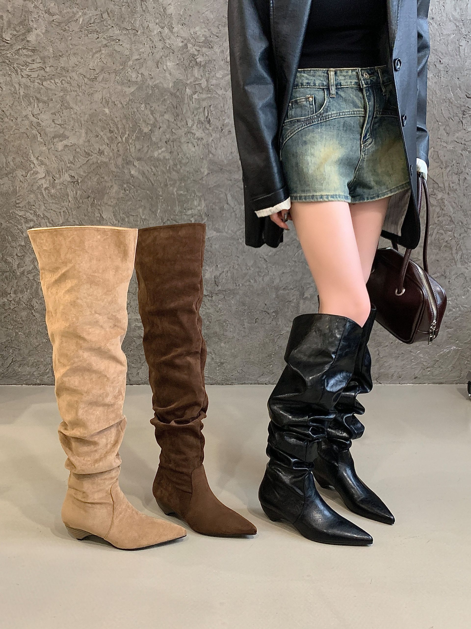 Slim Fit Versatile Maillard Brown Wide Calf Flat Over Knee Boots Women 2025 New Fall Tall Stacked Boots
