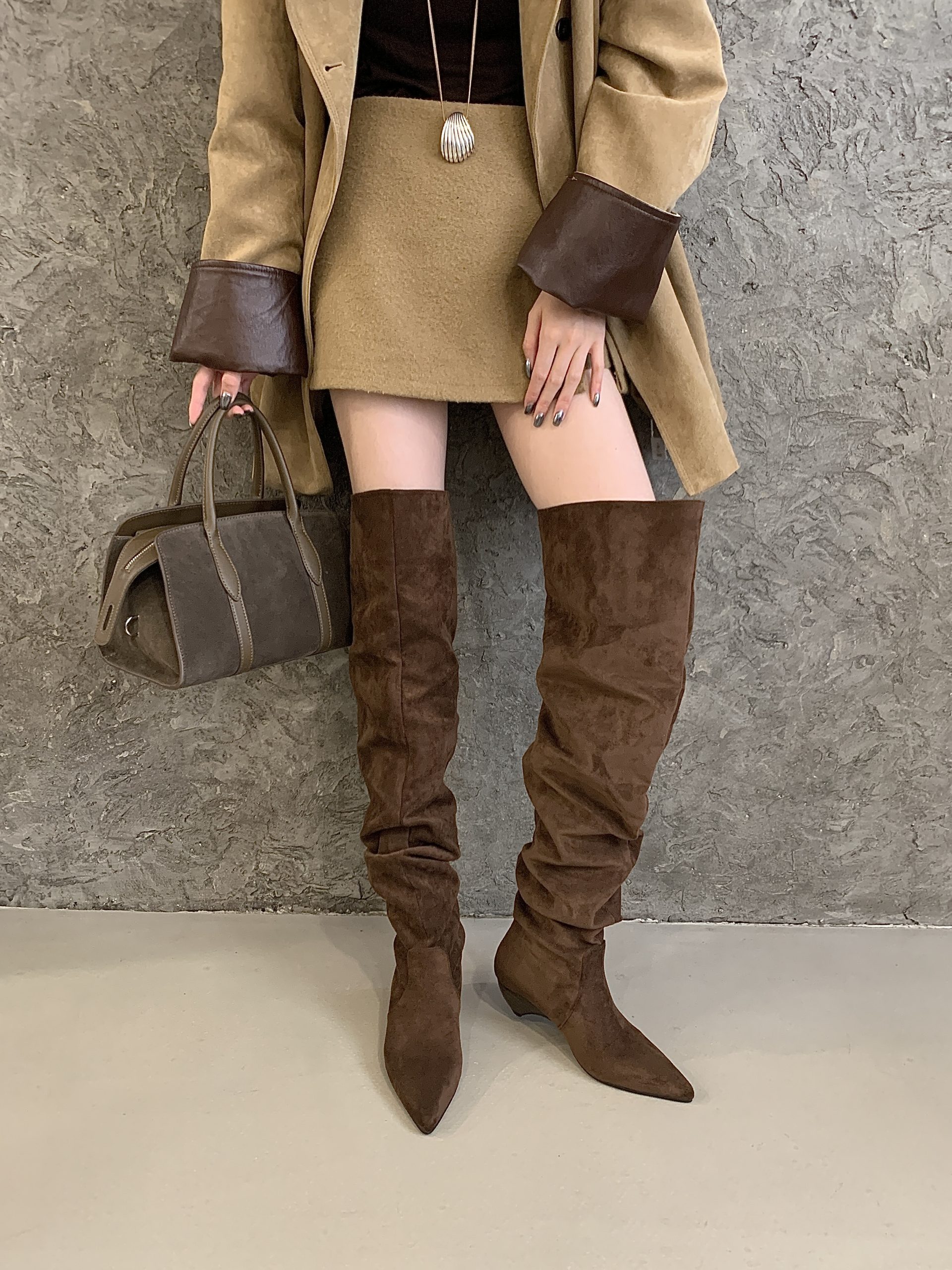 Slim Fit Versatile Maillard Brown Wide Calf Flat Over Knee Boots Women 2025 New Fall Tall Stacked Boots - Image 3