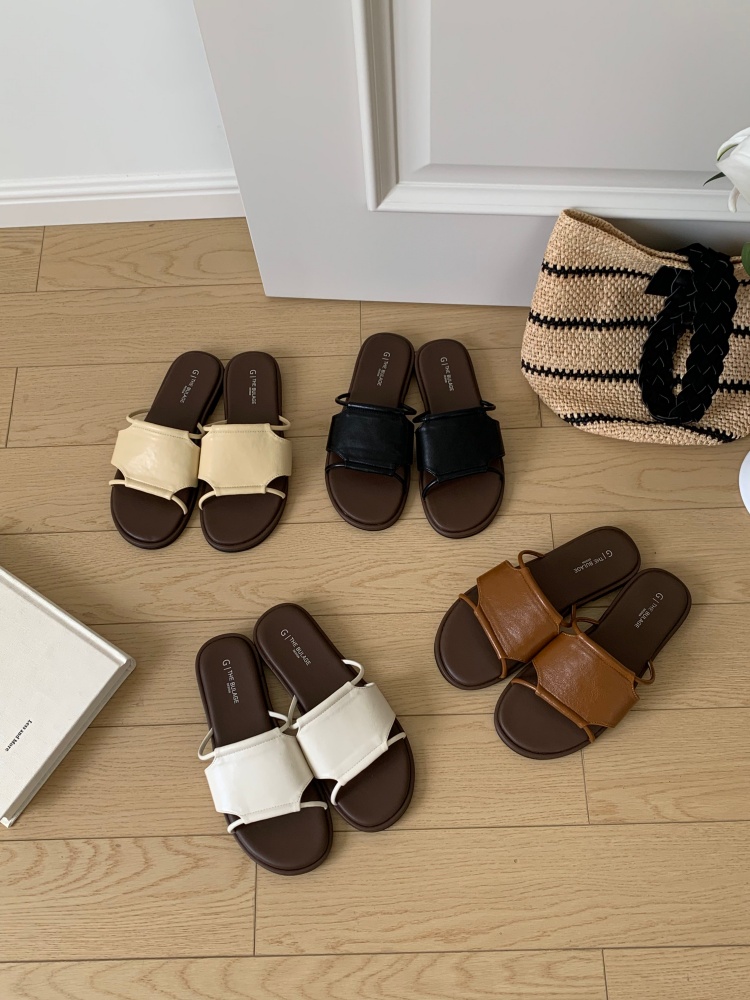 Summer New French Flat One-Strap Slippers Women Fairy Style Korean Versatile Comfortable Soft Sole Casual Slippers